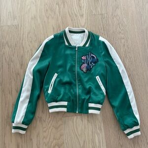 Maje Green Bomber Jacket with Embroidery FR 40 Medium